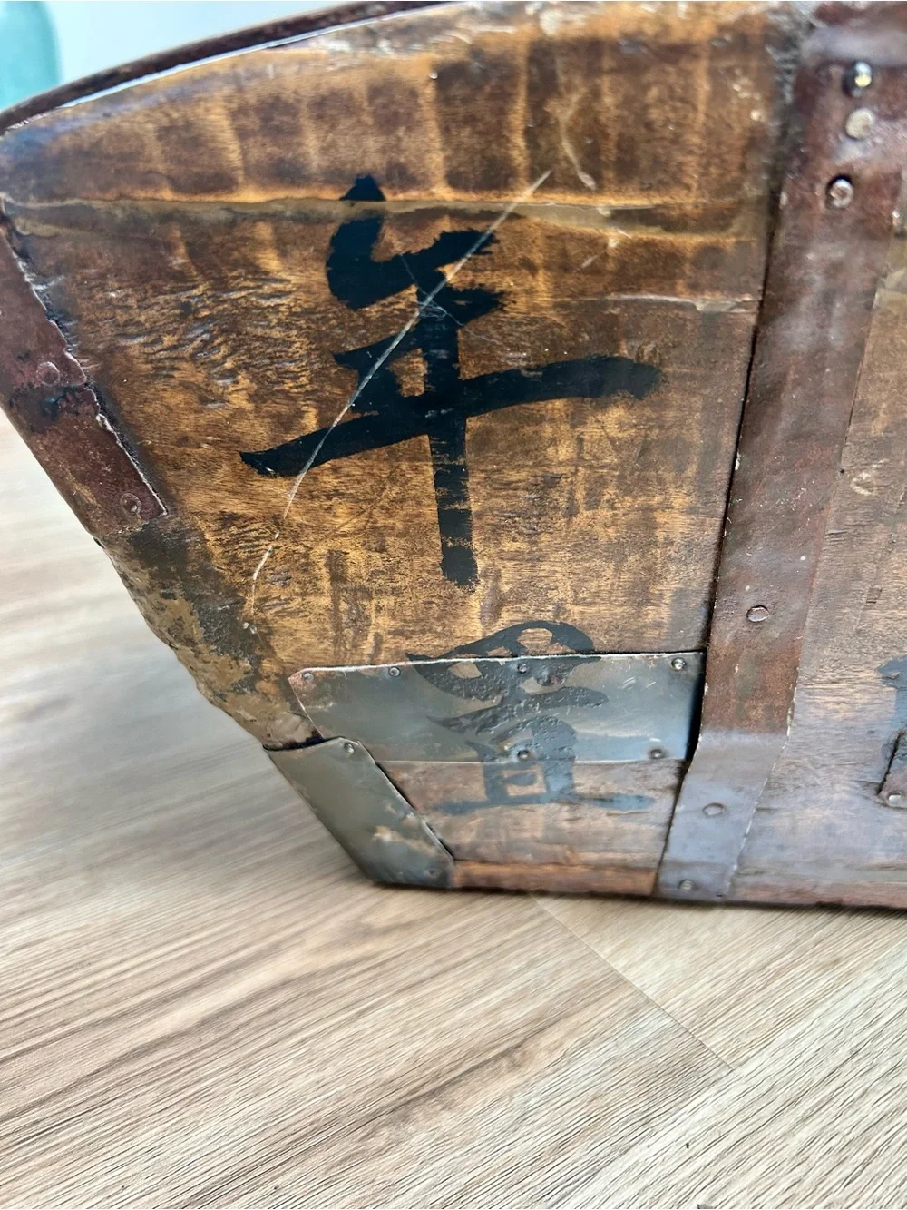 Vintage Chinese Wood Rice Bucket Primitive Grain Box Planter